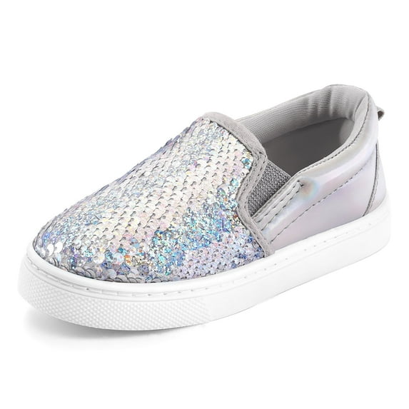 Bocca Kid's Slip on Sneakers Sliver Sequins Girls Canvas Walking Shoes Size 11