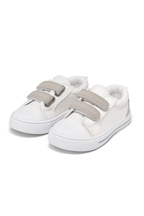 Kid's Walking Sneakers White/Grey Boys Canvas Shoes Size 12