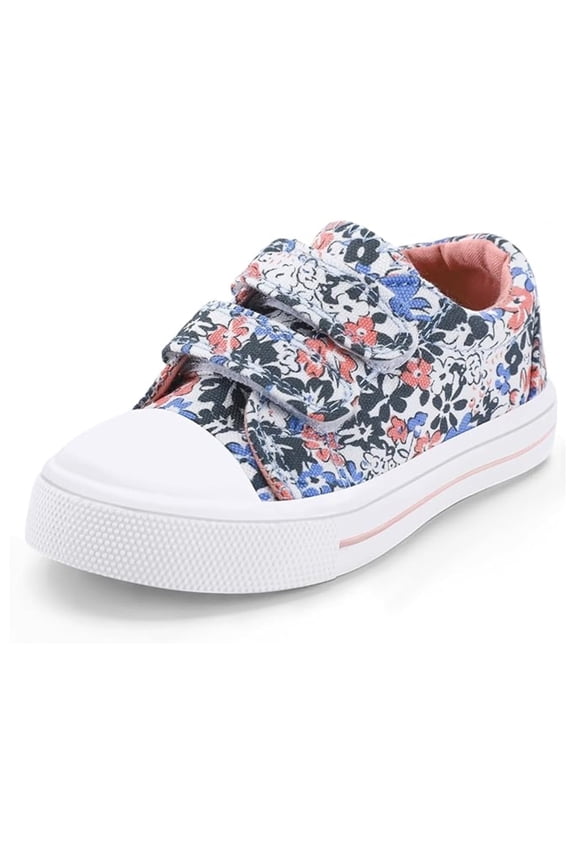 Kid's Walking Sneakers Blue Flowe Girls Canvas Shoes Size 11