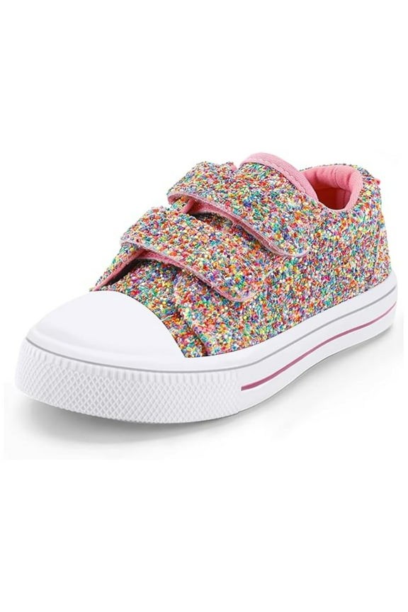 Kid's Walking Sneakers Colorful Glitter Girls Canvas Shoes Size 4