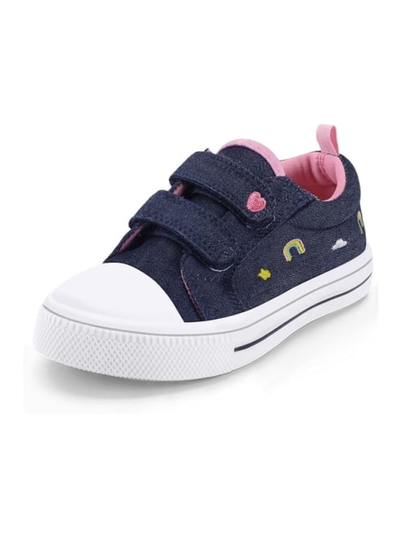 Kid's Walking Sneakers Denim Blue Girls Canvas Shoes Size 12