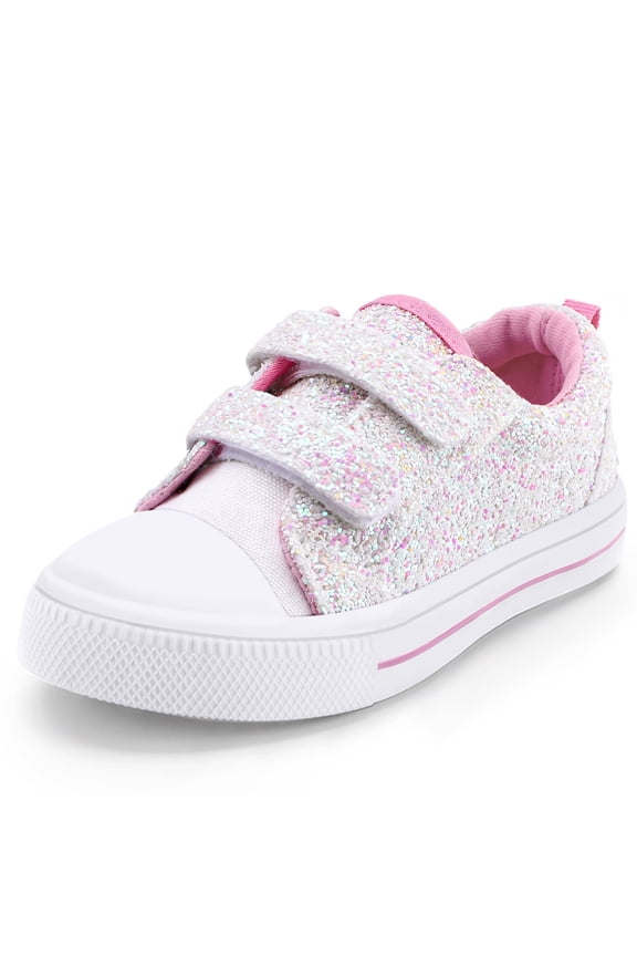 Kid's Walking Sneakers Pink&White Girls Canvas Shoes Size 4