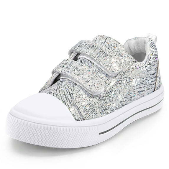 Bocca Kid's Walking Sneakers Sliver Glitter Girls Canvas Shoes Size 11