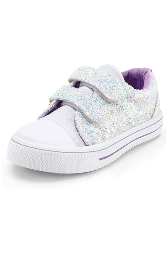 Kid's Walking Sneakers White Glitter Girls Canvas Shoes Size 11