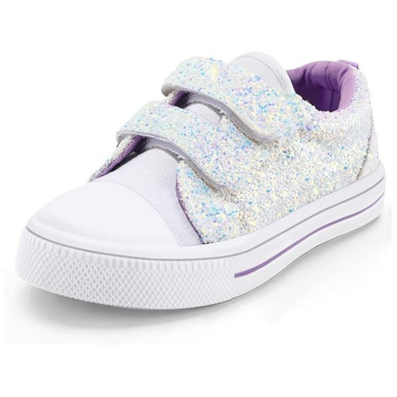 Bocca Kid's Walking Sneakers White Glitter Girls Canvas Shoes Size 11