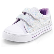 Kid's Walking Sneakers White Glitter Girls Canvas Shoes Size 7