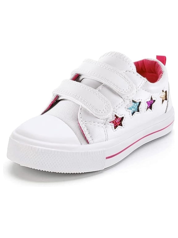 Kid's Walking Sneakers White Stars Girls Canvas Shoes Size 10