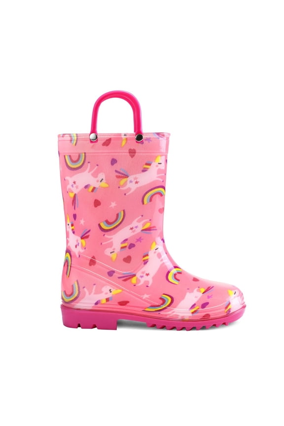 Kids Pink Rainbow Rain Boots for Toddler Girls Sizes 2