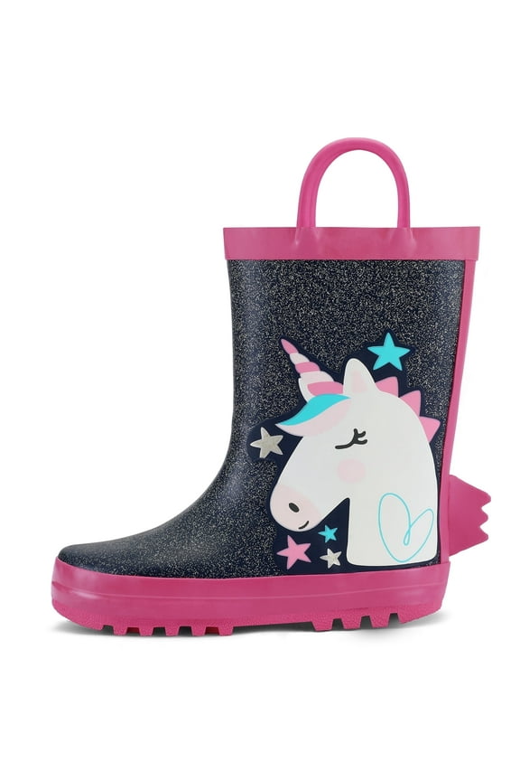 Kids Rain Boots Glitter Unicorn Rain Boots For Girls with Handles 11M