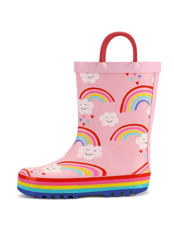 Kids Rain Boots Rainbow Cloud Rain Boots For Girls with Handles 10M