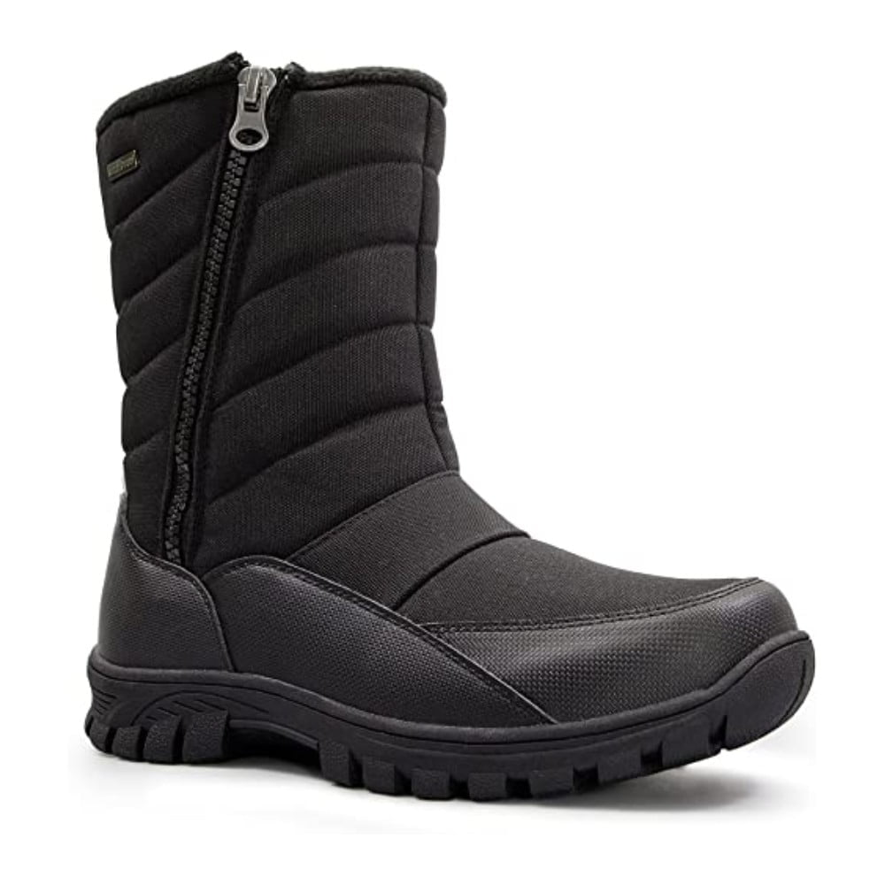 Men's Hiking Snow Boots Black Mid-Calf Insulated Boot Faux-Fur Lined 10M