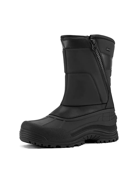 Men's Waterproof Winter Boots Black Pu Mid Calf Insulated Snow Boots 11M