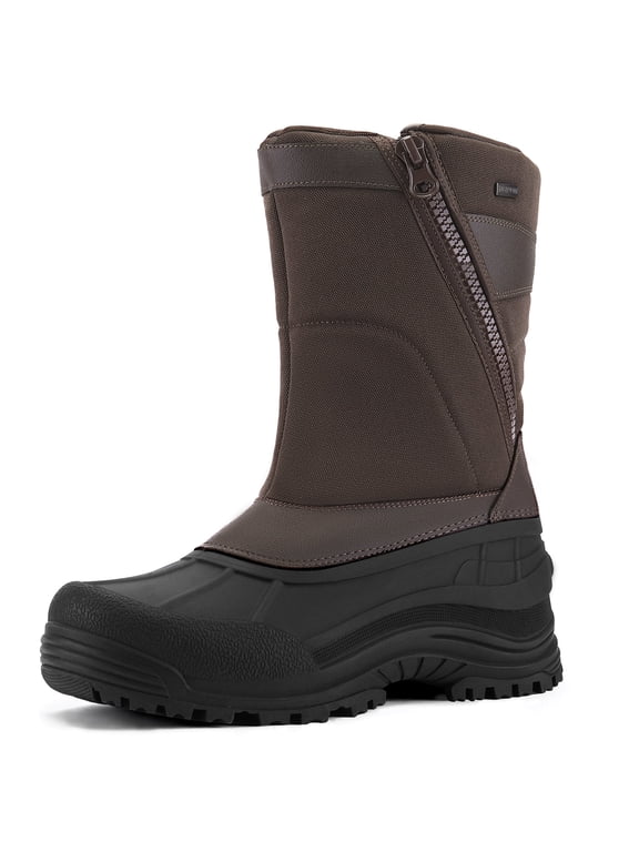 Men's Waterproof Winter Boots Brown Nylon Mid Calf Insulated Snow Boots 8M