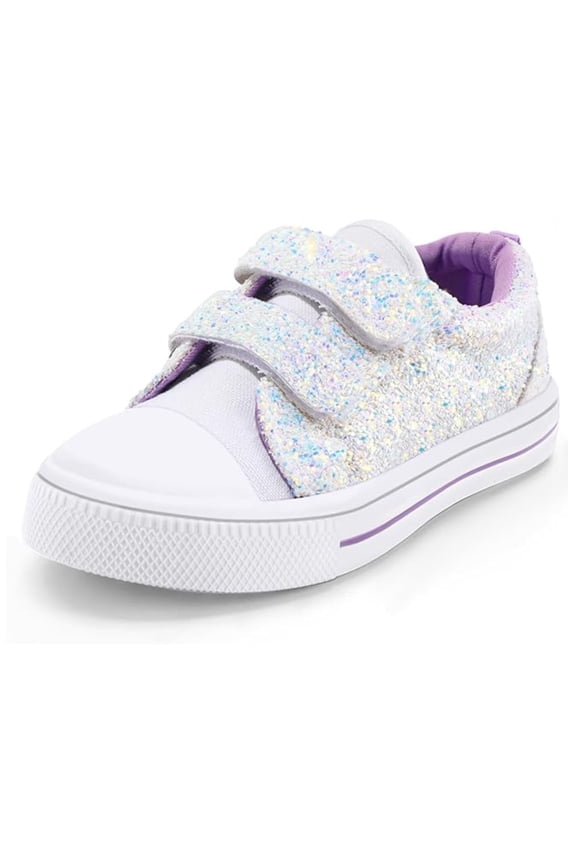 Toddler Girls Soft Walking Sneakers White Glitter Shoes Size 6