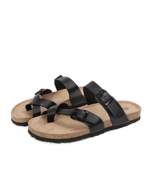 Women Adjustable Slide Sandals Black-new Summer Flip-Flops Ring Open Toe 9M
