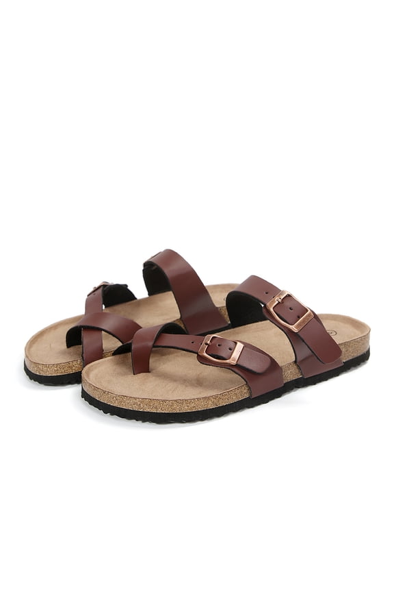 Women Adjustable Slide Sandals Brown-new Summer Flip-Flops Ring Open Toe 10M