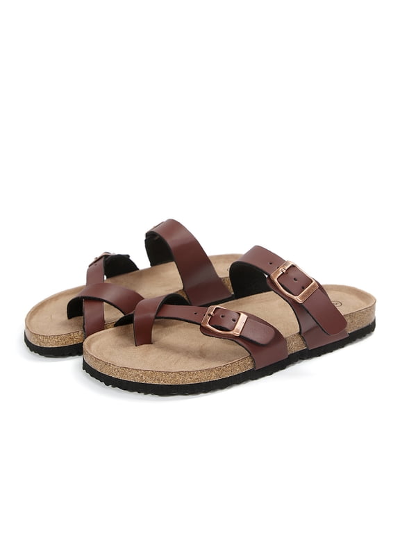 Women Adjustable Slide Sandals Brown-new Summer Flip-Flops Ring Open Toe 8M