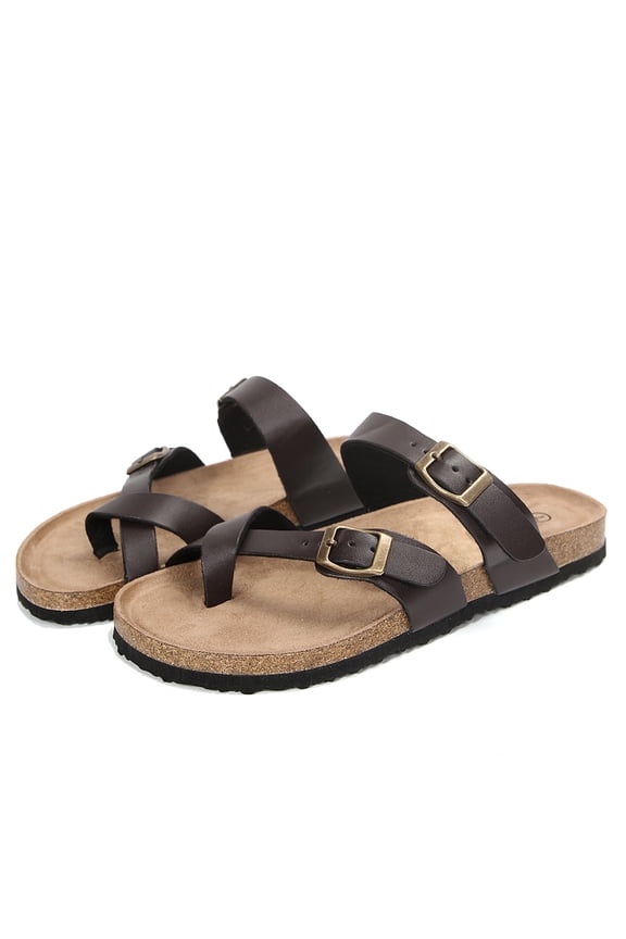 Women Adjustable Slide Sandals Deep Brown Summer Flip-Flops Ring Open Toe 8M