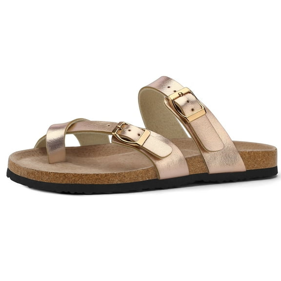 Bocca Women Adjustable Slide Sandals Gold Summer Flip-Flops Ring Open Toe 10M