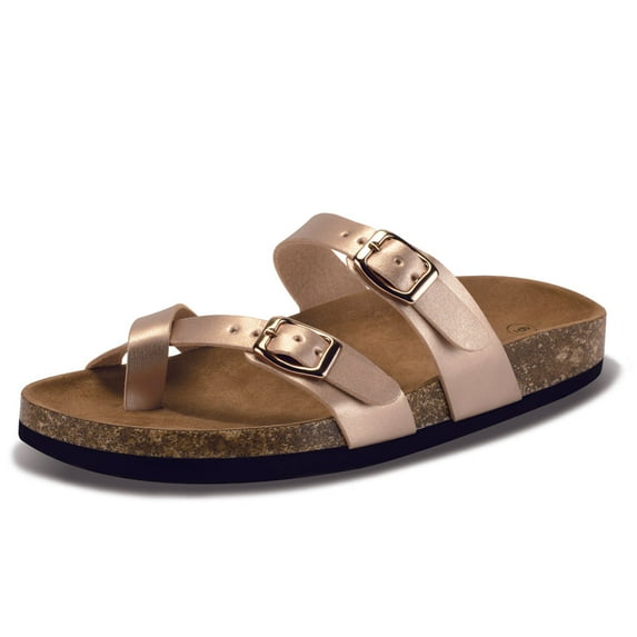 Bocca Women Adjustable Slide Sandals Gold Summer Flip-Flops Ring Open Toe 6M