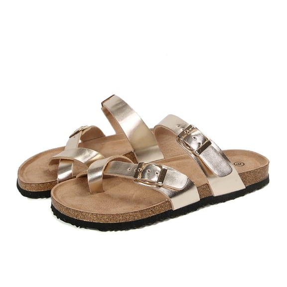 Bocca Women Adjustable Slide Sandals Gold Summer Flip-Flops Ring Open Toe 8M