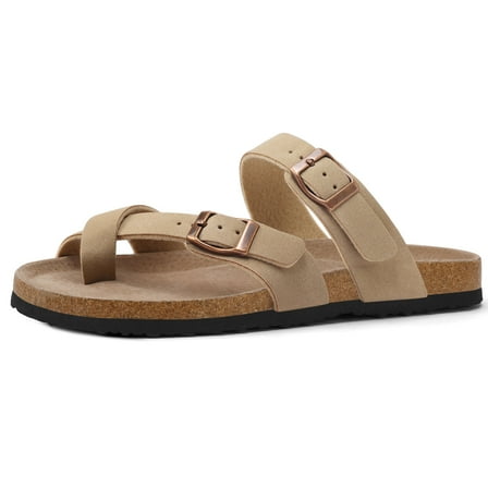 Bocca Women Adjustable Slide Sandals Light Brown Summer Flip-Flops Ring Open Toe 6M