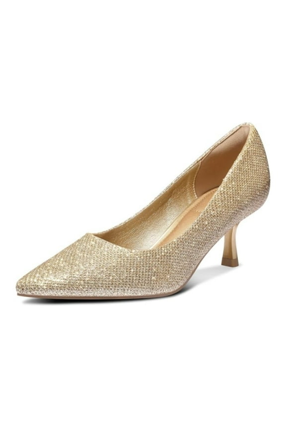 Women's 2inch Pumps Gold Pointed Toe Dress Shoes Kitten Heel 8M
