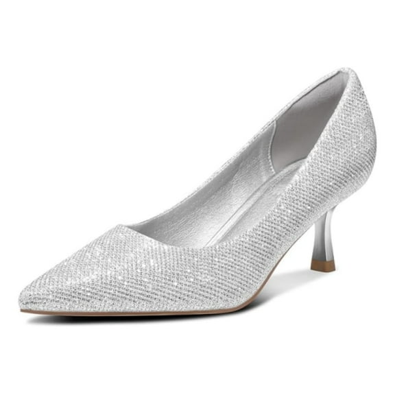 Bocca Women's 2inch Pumps Silver Pointed Toe Dress Shoes Kitten Heel 8.5M