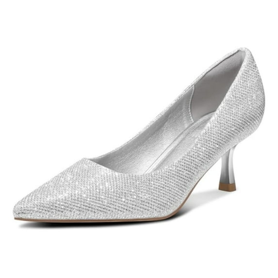 Bocca Women's 2inch Pumps Silver Pointed Toe Dress Shoes Kitten Heel 9.5M