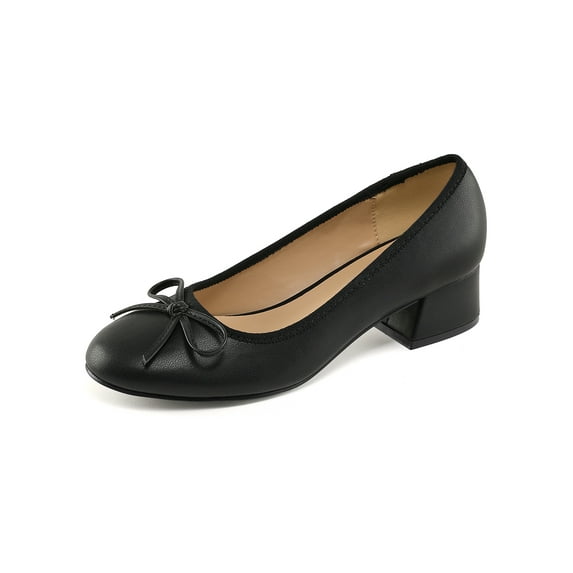 Bocca Women's Block Heel Pumps Cream PU Bow Tie Ballet Shoes Sizes 10