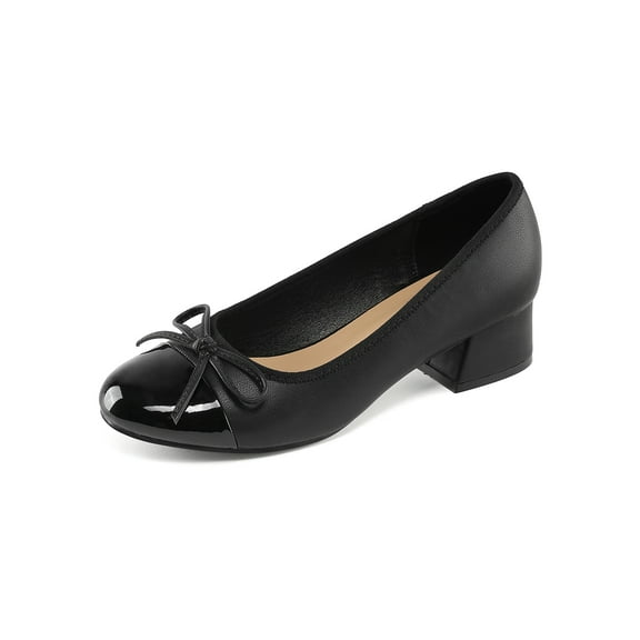 Bocca Women's Block Heel Pumps Cream PU Bow Tie Ballet Shoes Sizes 10