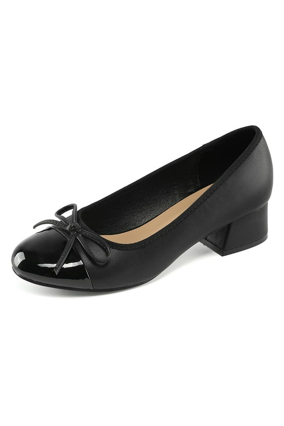 Women's Block Heel Pumps Cream PU Bow Tie Ballet Shoes Sizes 10