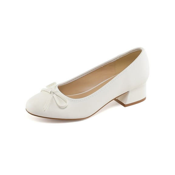 Bocca Women's Block Heel Pumps Cream PU Bow Tie Ballet Shoes Sizes 10