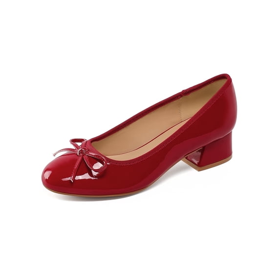 Bocca Women's Block Heel Pumps Cream PU Bow Tie Ballet Shoes Sizes 10