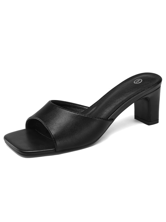 Women's Block Heel Square Toe Sandals Black Backless Slip On Mules 8M