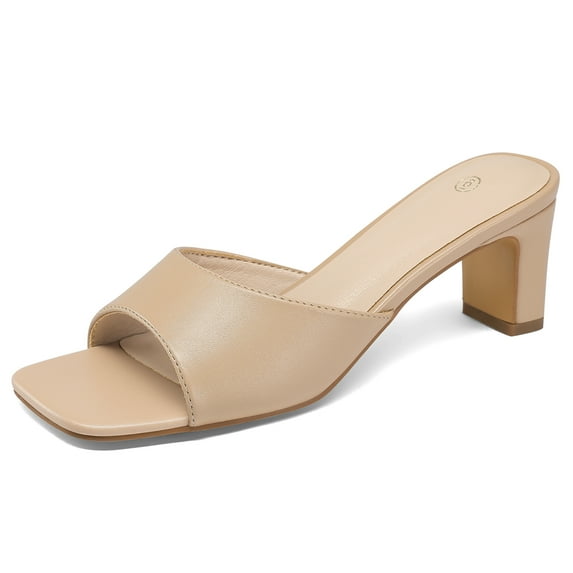 Bocca Women's Block Heel Square Toe Sandals Nude Backless Slip On Mules 6M