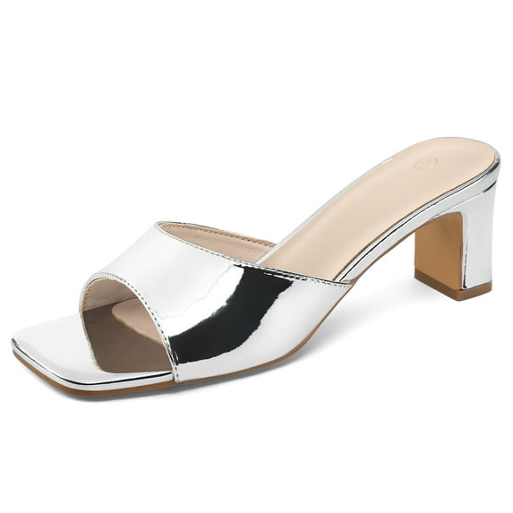 Bocca Women's Block Heel Square Toe Sandals Silver Backless Slip On Mules 7M