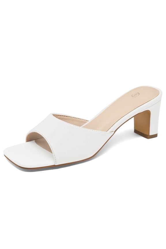 Women's Block Heel Square Toe Sandals White Backless Slip On Mules 7M