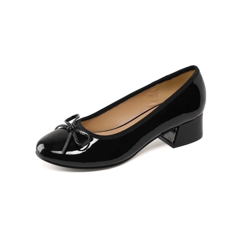 Women's Block Heel Pumps Cream PU Bow Tie Ballet Shoes Sizes 10