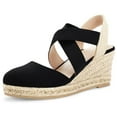 thumbnail image 1 of Bocca Women's Crisscross Elastic Wedge Sandals Black Ankle Strap Platform Espadrille 8M, 1 of 7