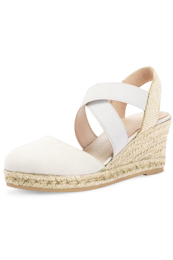 Women's Crisscross Elastic Wedge Sandals White Ankle Strap Platform Espadrille 8.5M
