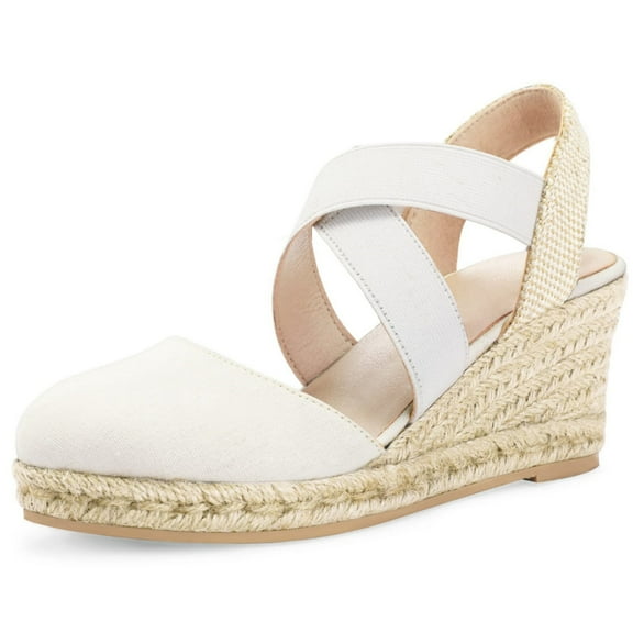 Bocca Women's Crisscross Elastic Wedge Sandals White Ankle Strap Platform Espadrille 9.5M