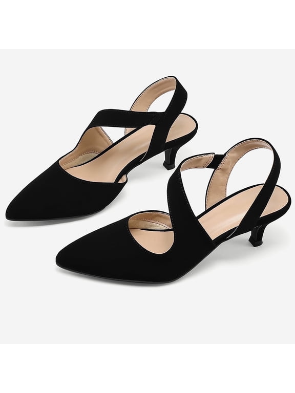 Women's Heel Pumps Black 2 inch Slingback Dress Shoes 9M