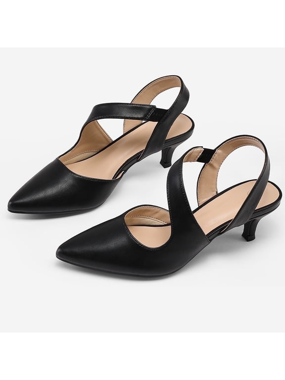 Women's Heel Pumps Black Pu 2 inch Slingback Dress Shoes 9.5M