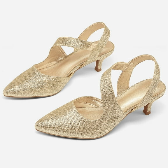 Bocca Women's Heel Pumps Gold 2 inch Slingback Dress Shoes 11M