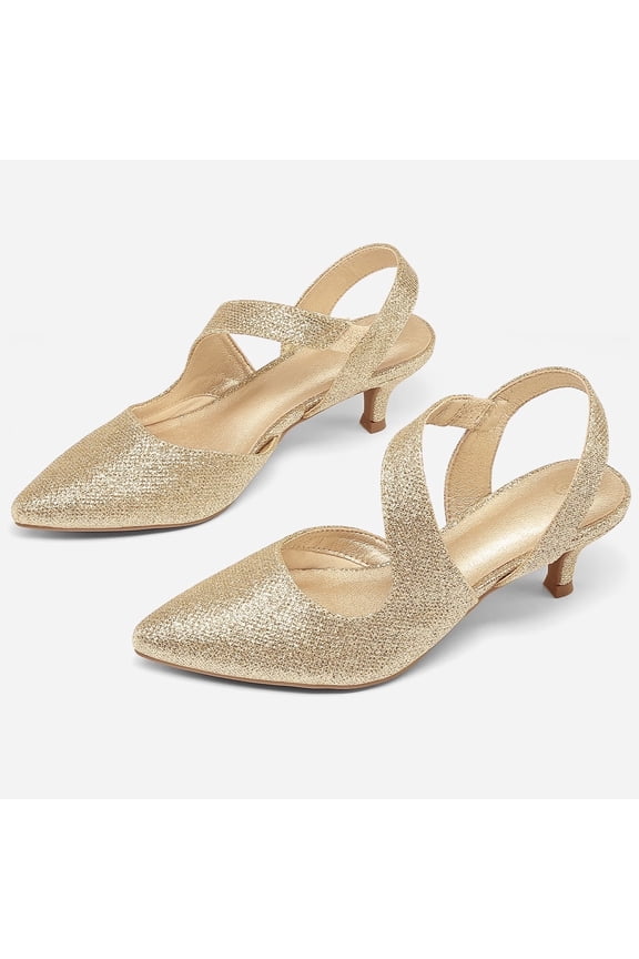 Women's Heel Pumps Gold 2 inch Slingback Dress Shoes 7M