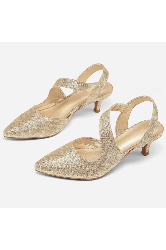 Women's Heel Pumps Gold 2 inch Slingback Dress Shoes 7M