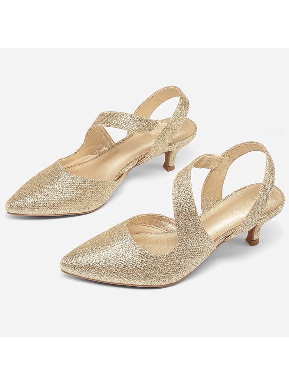 Women's Heel Pumps Gold 2 inch Slingback Dress Shoes 8M
