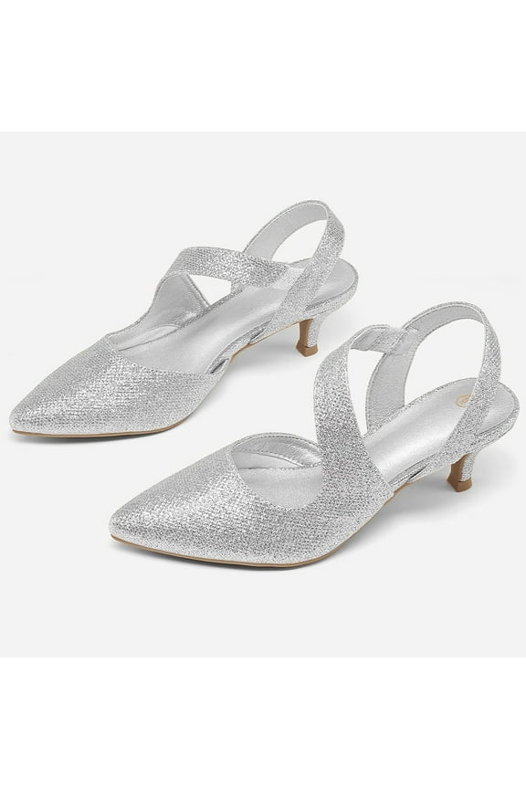 Women's Heel Pumps Silver 2 inch Slingback Dress Shoes 10M