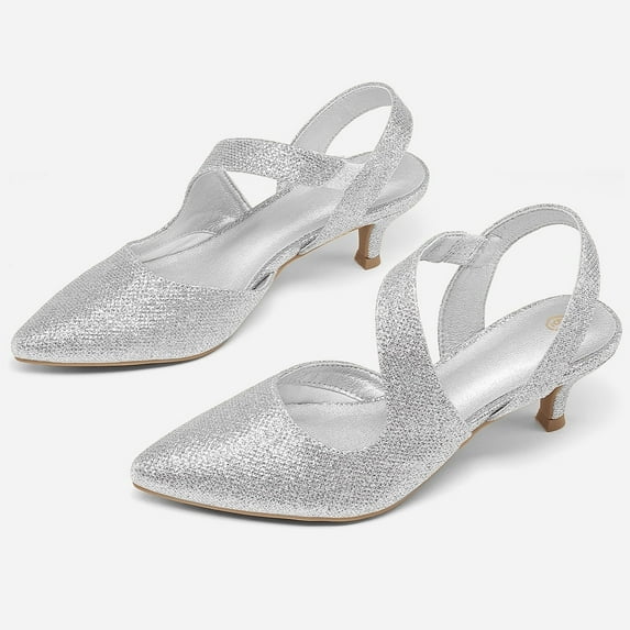Bocca Women's Heel Pumps Silver 2 inch Slingback Dress Shoes 11M